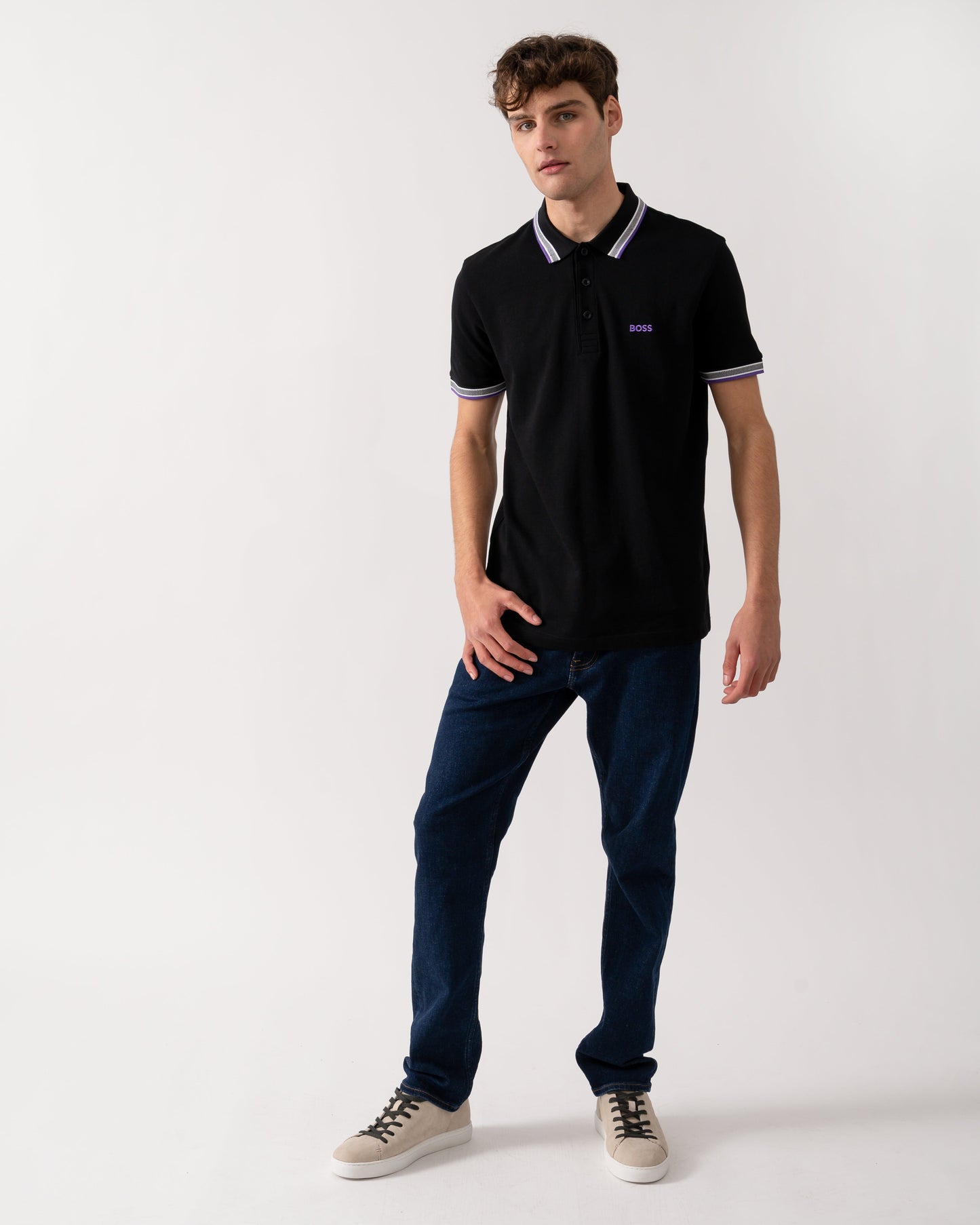 BOSS Green Paddy Mens Cotton-Piqué Polo Shirt with Contrast Logo - Black 008