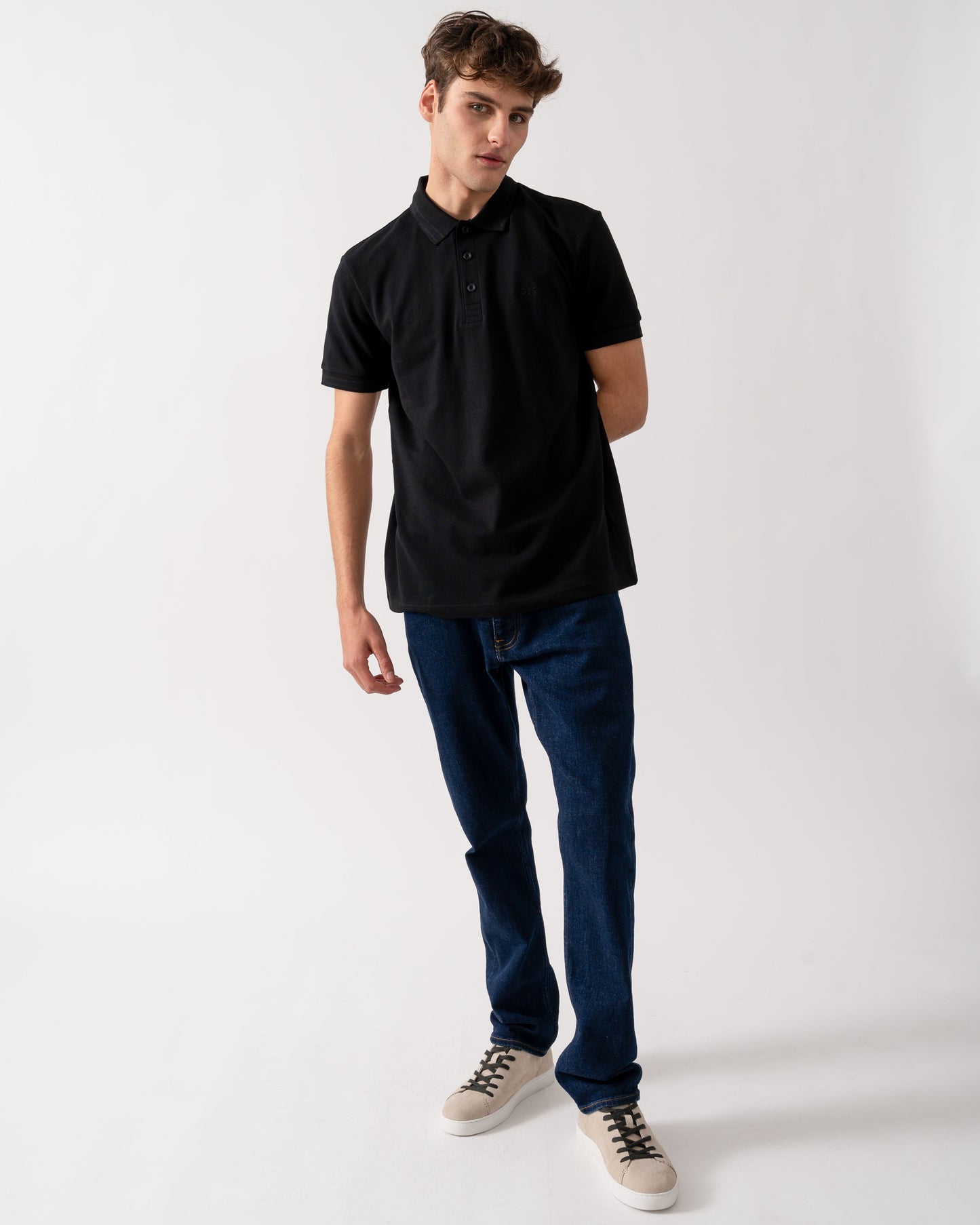 BOSS Green Paddy Mens Cotton-Piqué Polo Shirt with Contrast Logo - Black 009