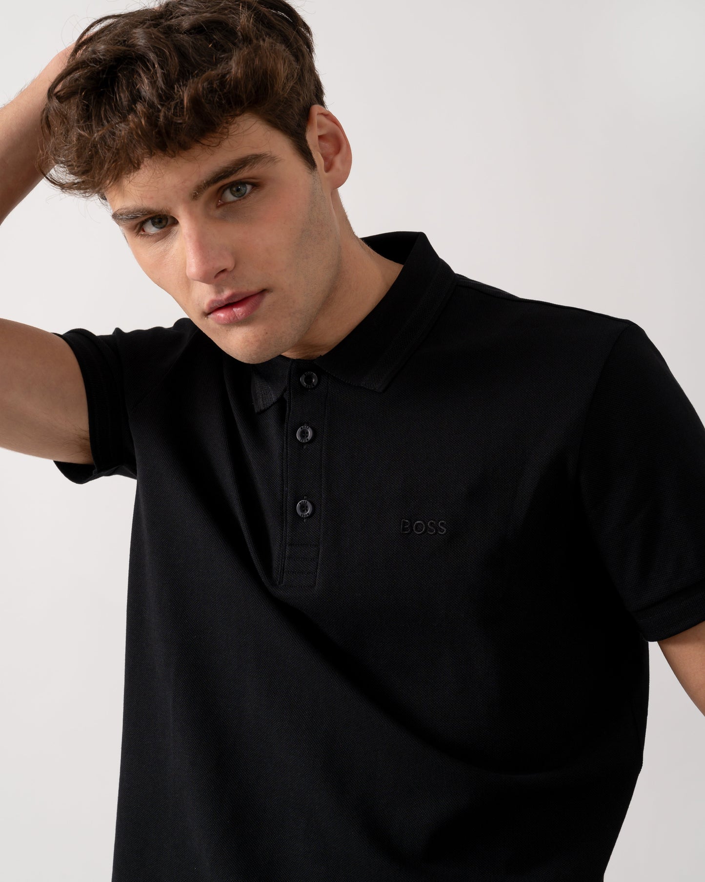 BOSS Green Paddy Mens Cotton-Piqué Polo Shirt with Contrast Logo - Black 009