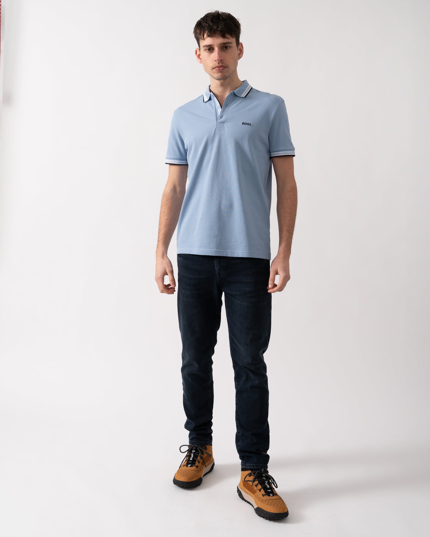 BOSS Green Paddy Mens Cotton-Piqué Polo Shirt with Contrast Logo - Open Blue 496