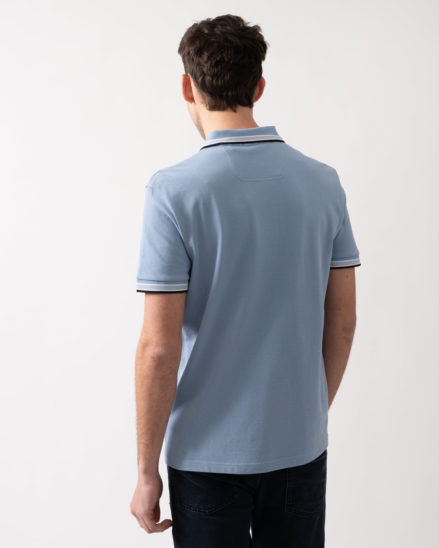 BOSS Green Paddy Mens Cotton-Piqué Polo Shirt with Contrast Logo - Open Blue 496