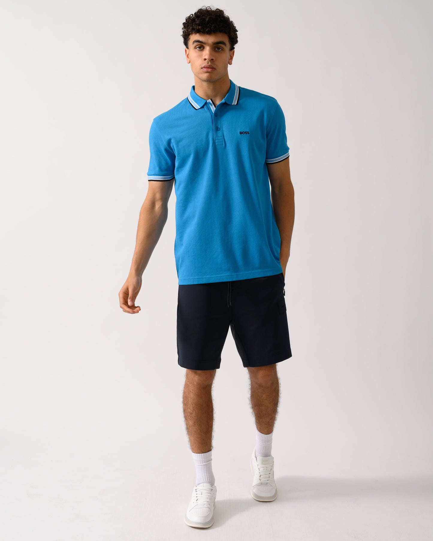BOSS Green Paddy Mens Cotton-Piqué Polo Shirt with Contrast Logo - Turquoise/Aqua 443