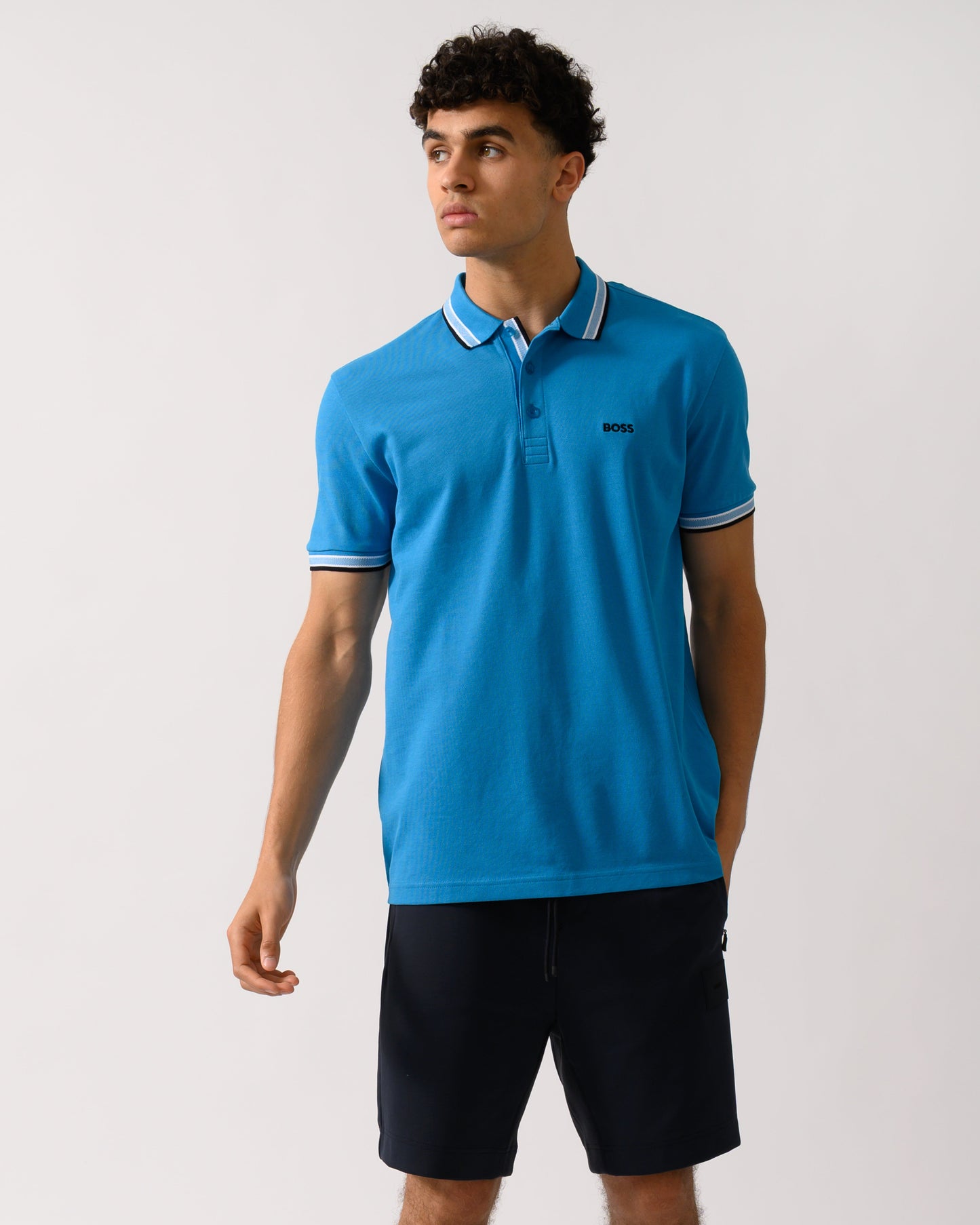 BOSS Green Paddy Mens Cotton-Piqué Polo Shirt with Contrast Logo - Turquoise/Aqua 443