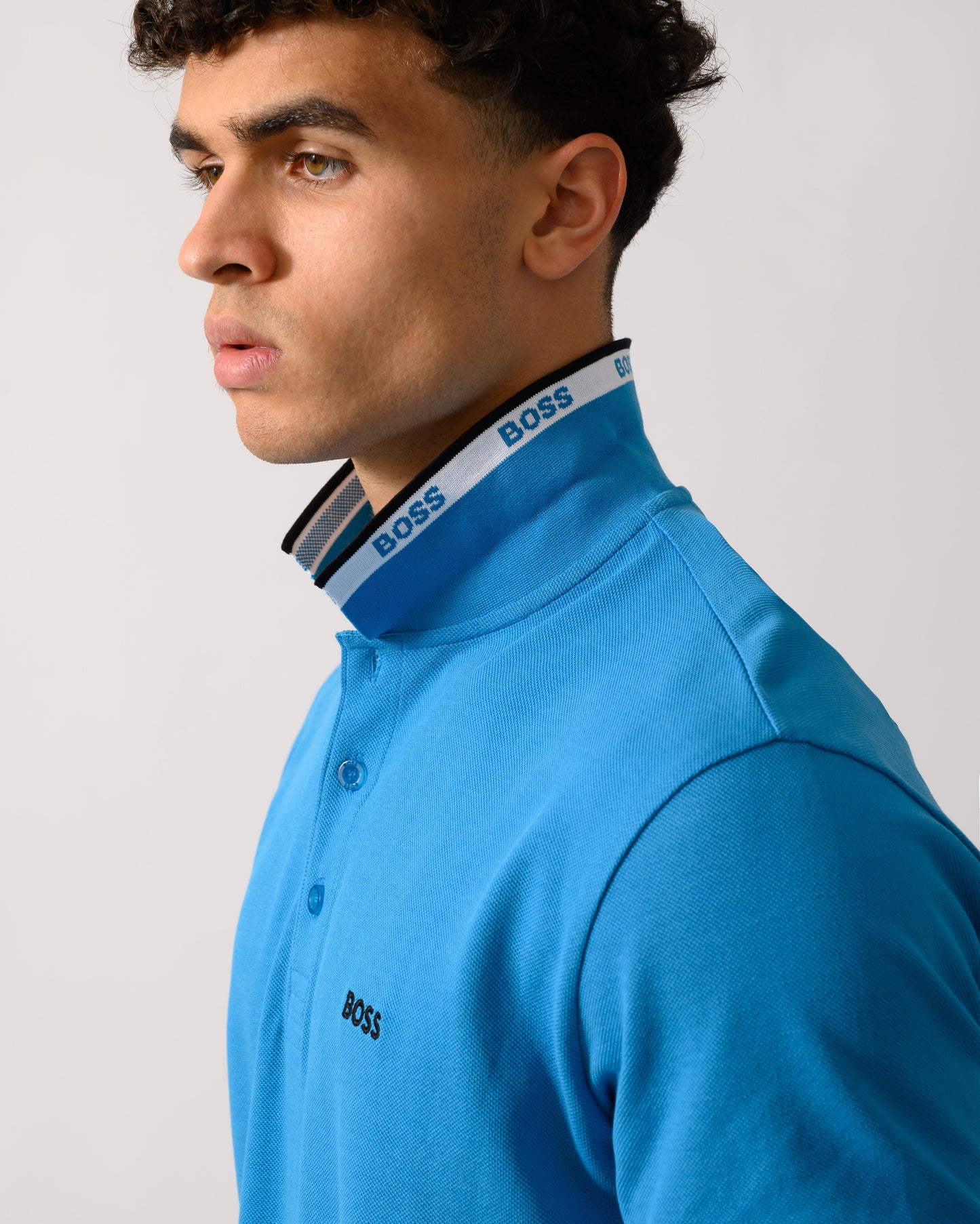 BOSS Green Paddy Mens Cotton-Piqué Polo Shirt with Contrast Logo - Turquoise/Aqua 443