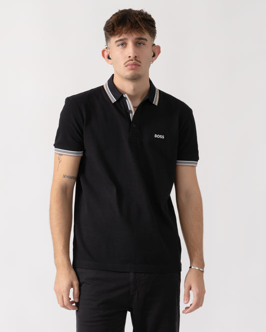BOSS Green Paddy Mens Cotton-Piqué Polo Shirt with Contrast Logo - Grey 020