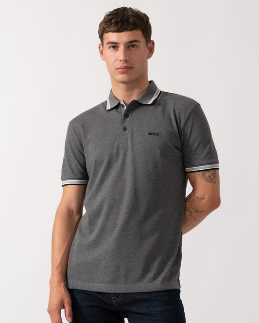 BOSS Green Paddy Mens Cotton-Piqué Polo Shirt with Contrast Logo - Medium Grey 034