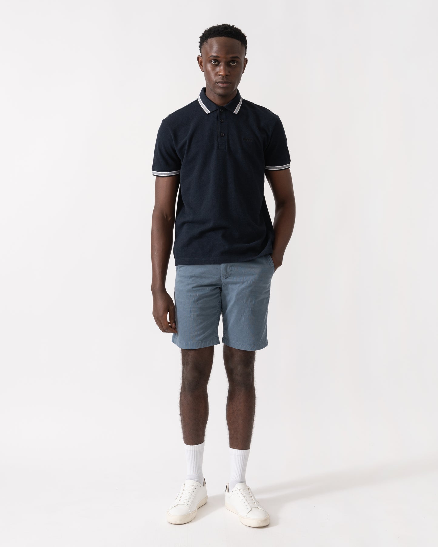 BOSS Green Paddy Mens Cotton-Piqué Polo Shirt with Contrast Logo - Navy 418