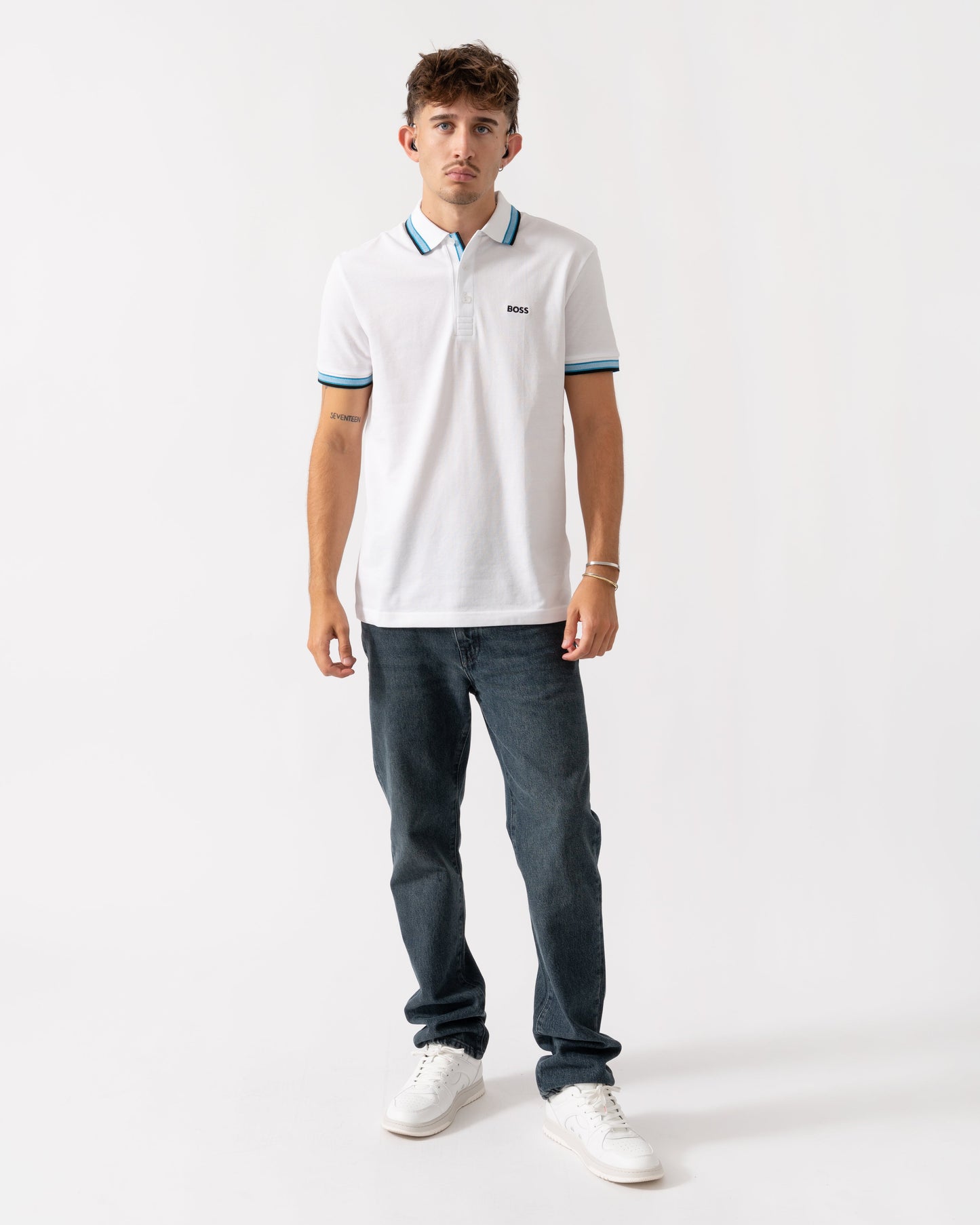 BOSS Green Paddy Mens Cotton-Piqué Polo Shirt with Contrast Logo - Open White 113