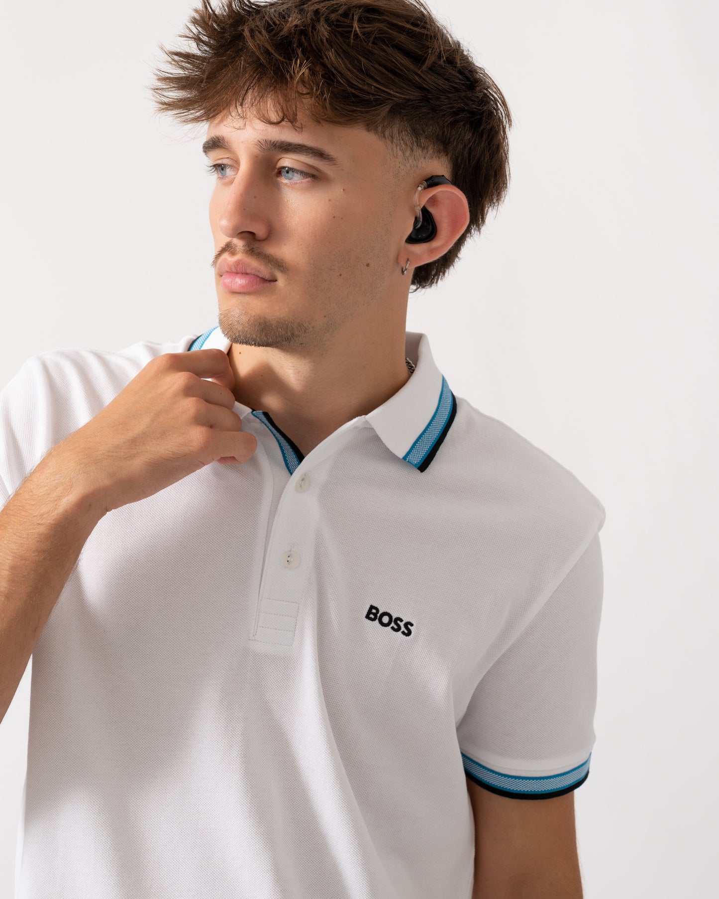 BOSS Green Paddy Mens Cotton-Piqué Polo Shirt with Contrast Logo - Open White 113