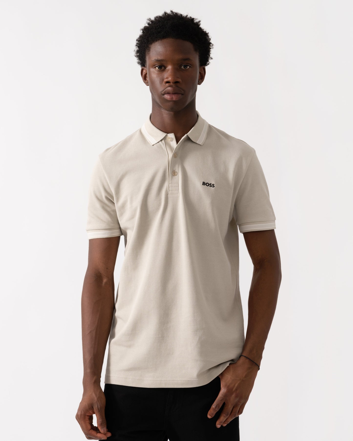 BOSS Green Paddy Mens Cotton-Piqué Polo Shirt with Contrast Logo - Light Beige 274
