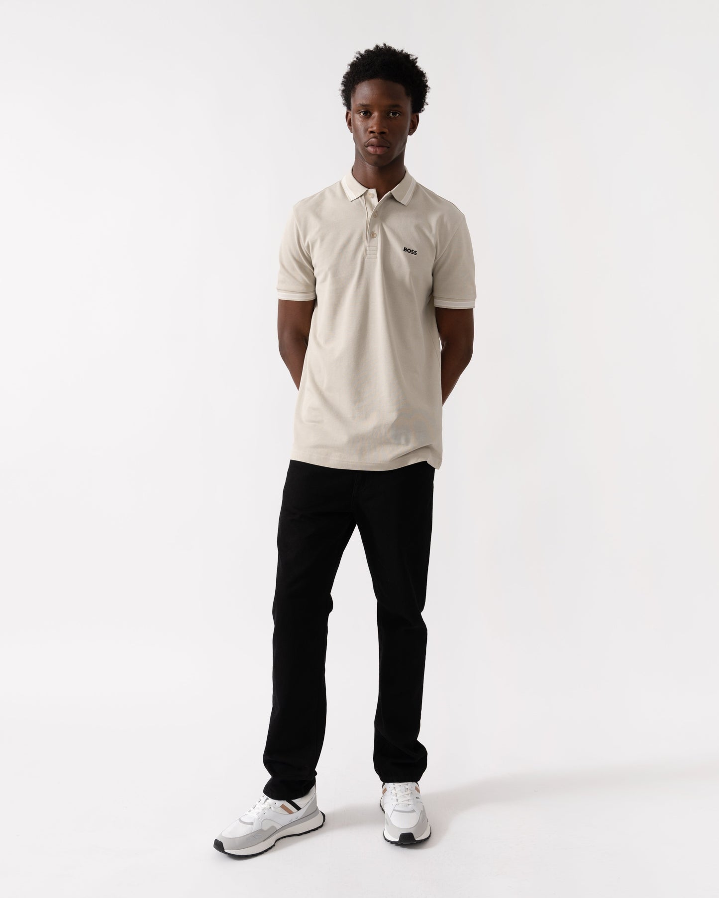 BOSS Green Paddy Mens Cotton-Piqué Polo Shirt with Contrast Logo - Light Beige 274