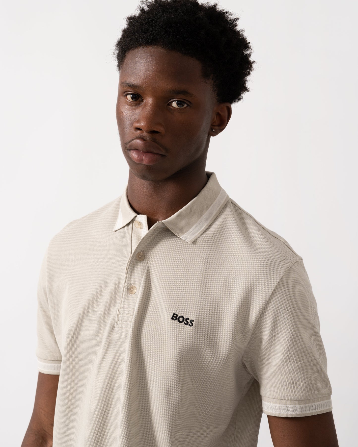 BOSS Green Paddy Mens Cotton-Piqué Polo Shirt with Contrast Logo - Light Beige 274
