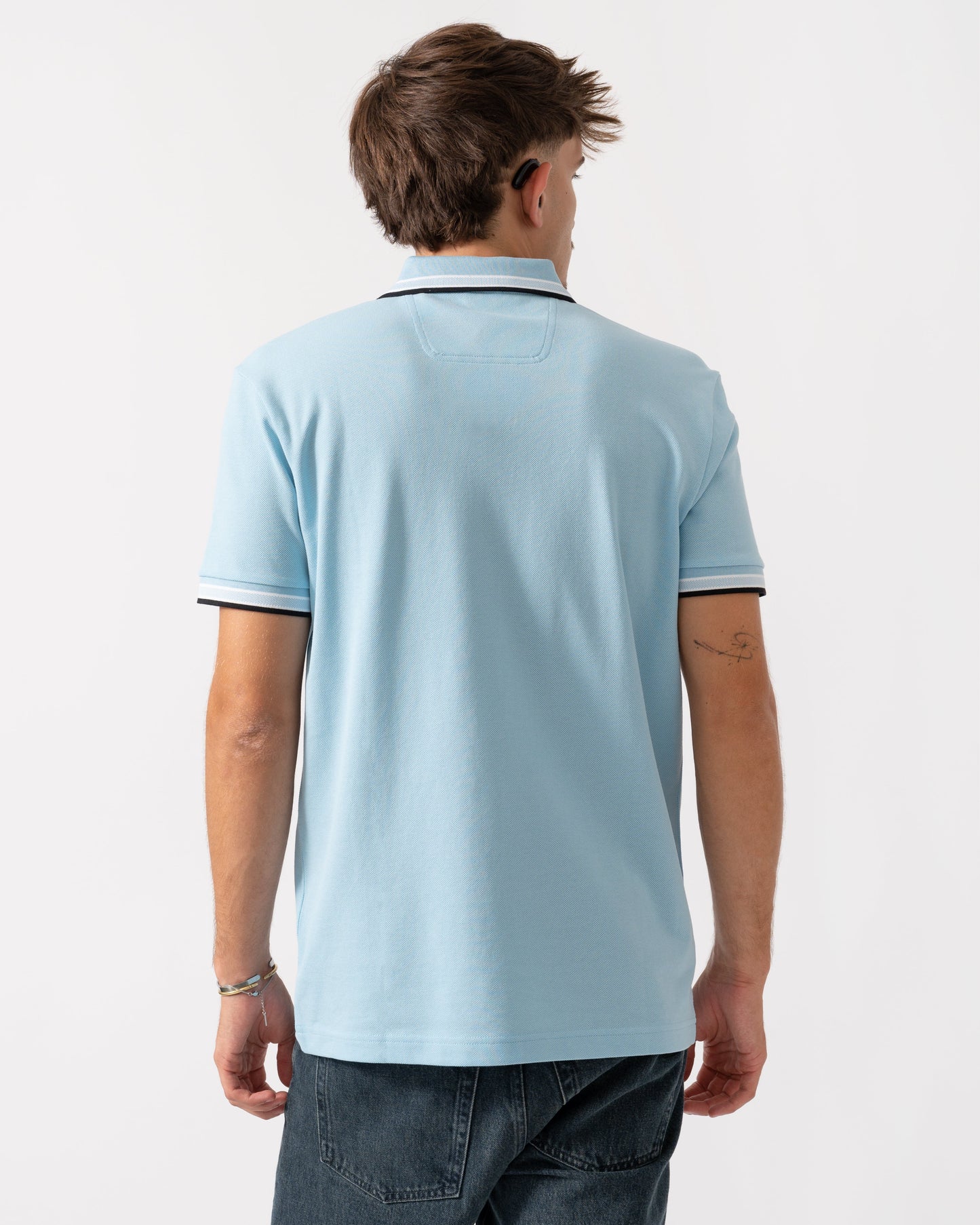 BOSS Green Paddy Mens Cotton-Piqué Polo Shirt with Contrast Logo - Light/Pastel Blue 455