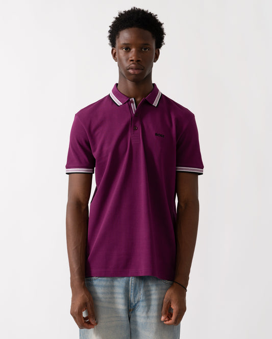 BOSS Green Paddy Mens Cotton-Piqué Polo Shirt with Contrast Logo - Light Burgundy 674