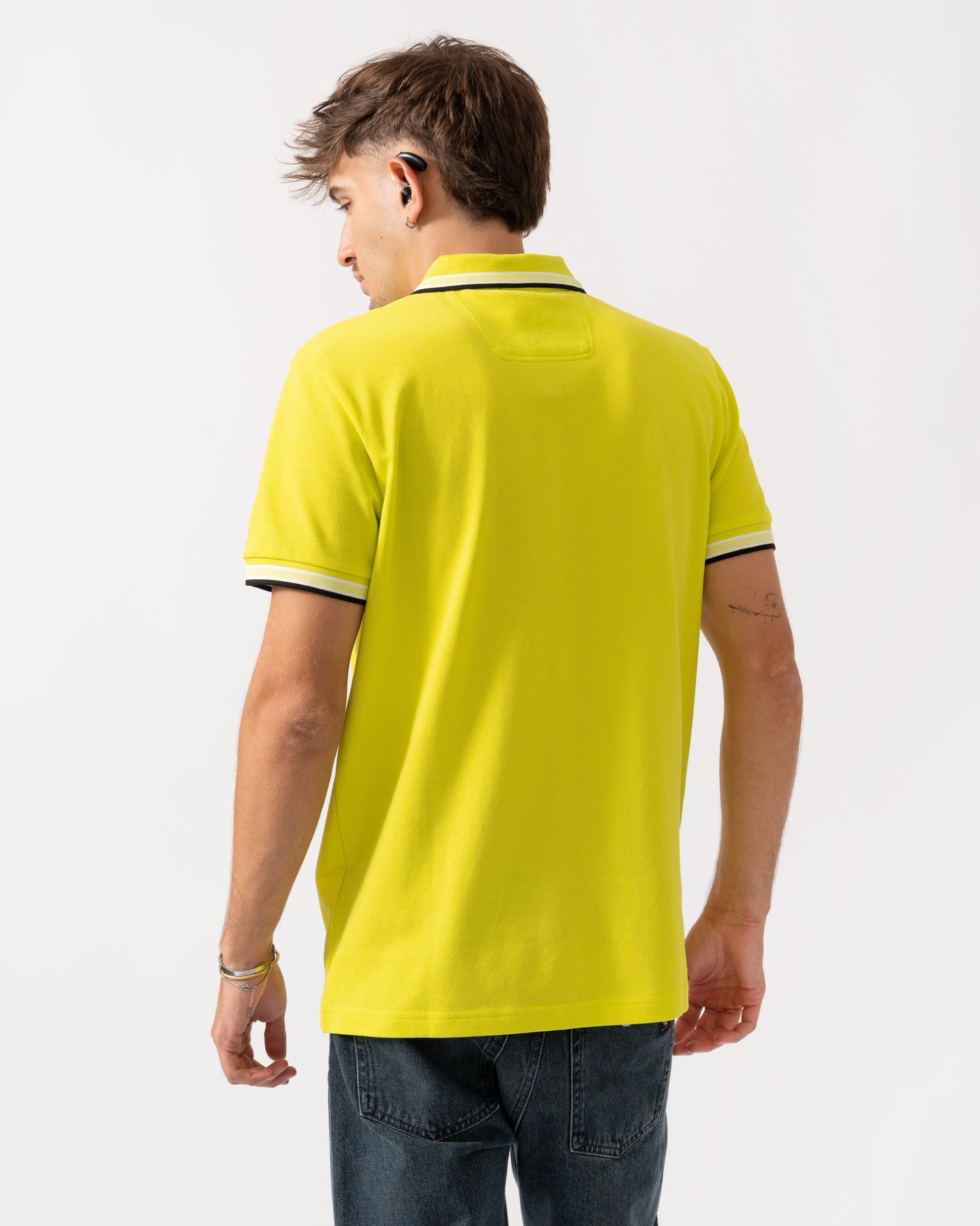 BOSS Green Paddy Mens Cotton-Piqué Polo Shirt with Contrast Logo - Bright Yellow 732