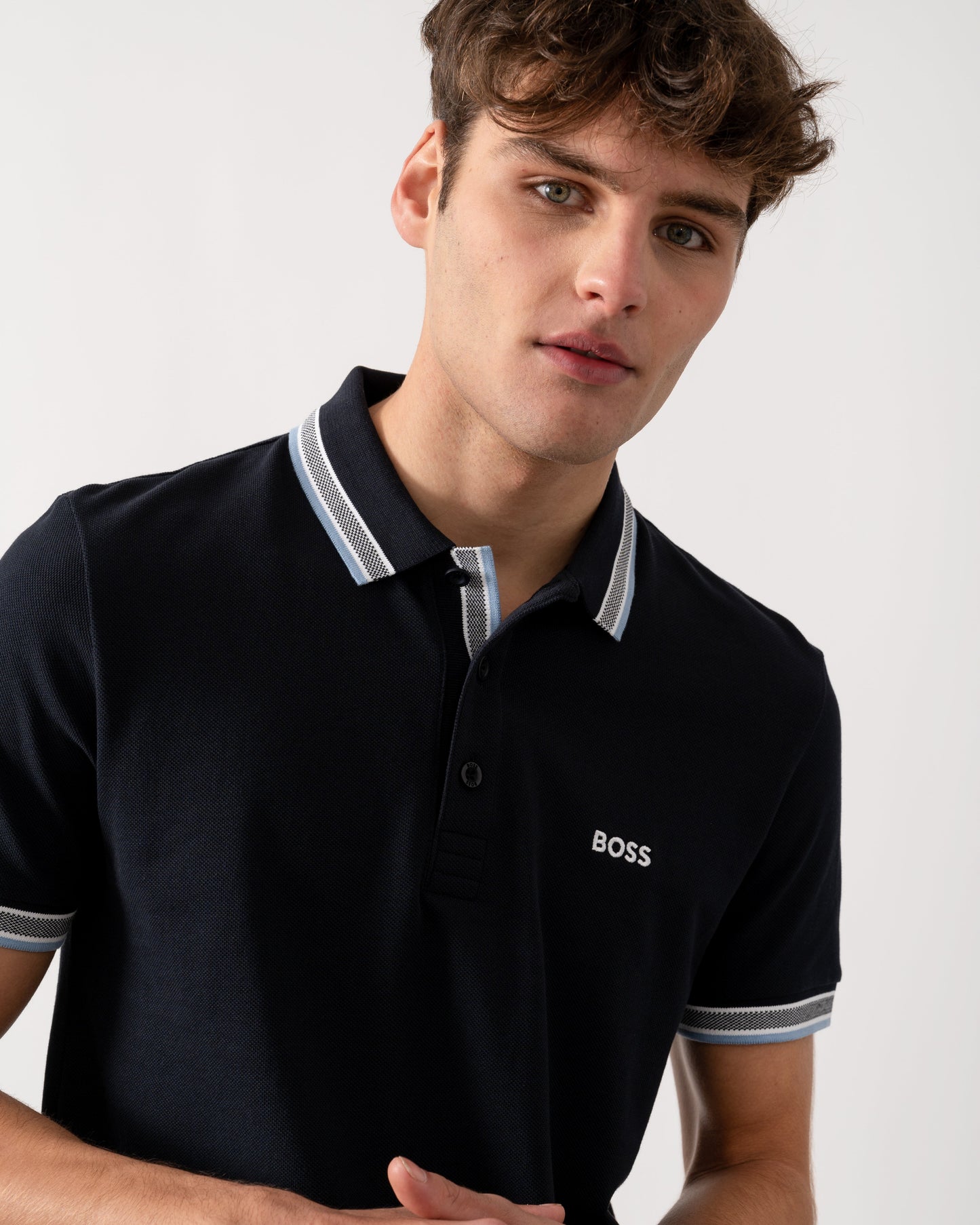 BOSS Green Paddy Mens Cotton-Piqué Polo Shirt with Contrast Logo - Dark Blue 409