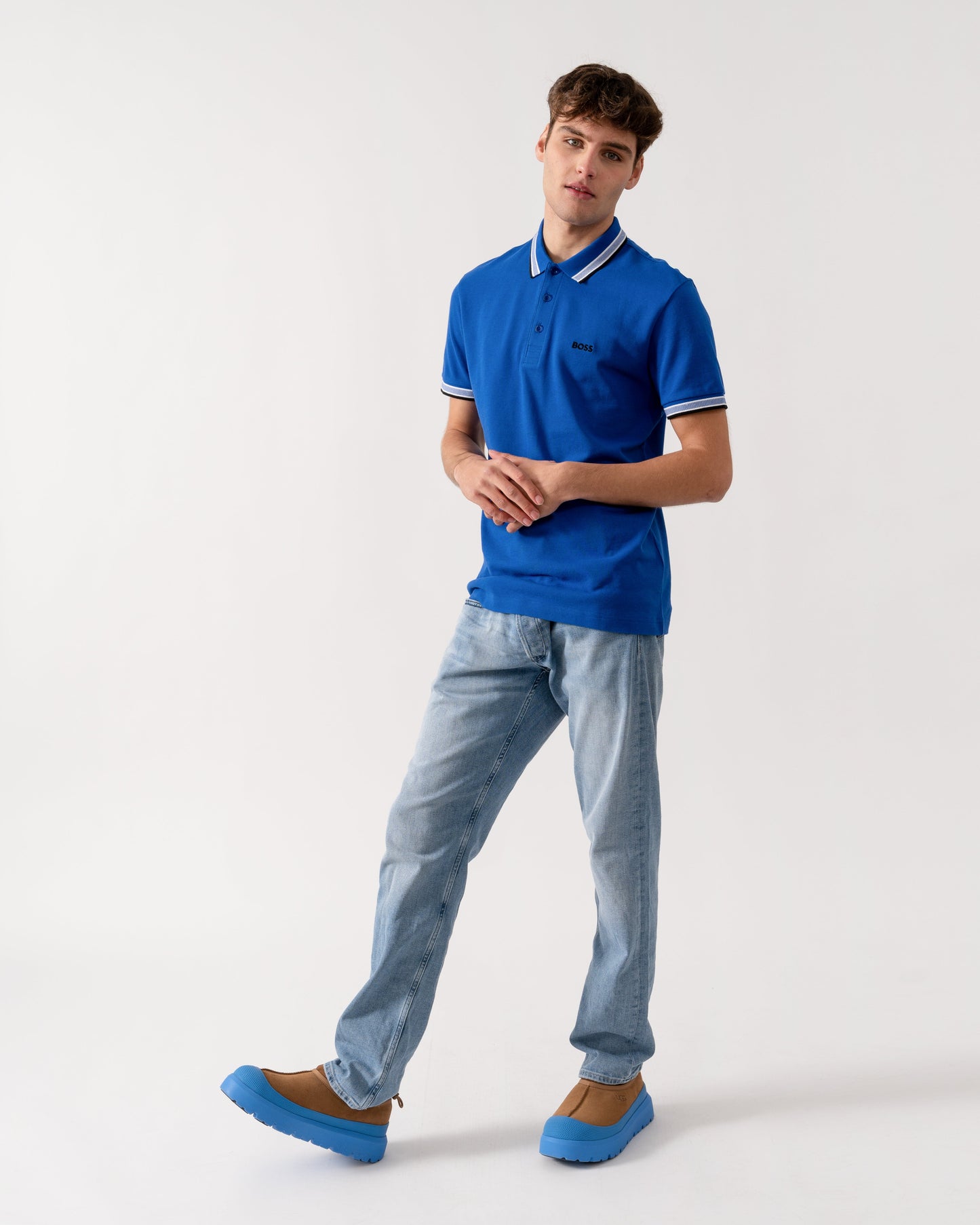 BOSS Green Paddy Mens Cotton-Piqué Polo Shirt with Contrast Logo - Medium Blue 424