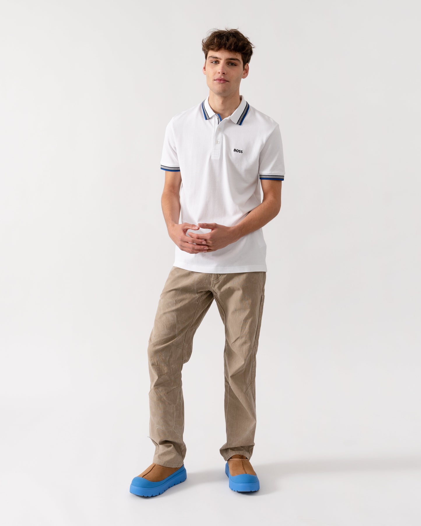 BOSS Green Paddy Mens Cotton-Piqué Polo Shirt with Contrast Logo - Natural 106