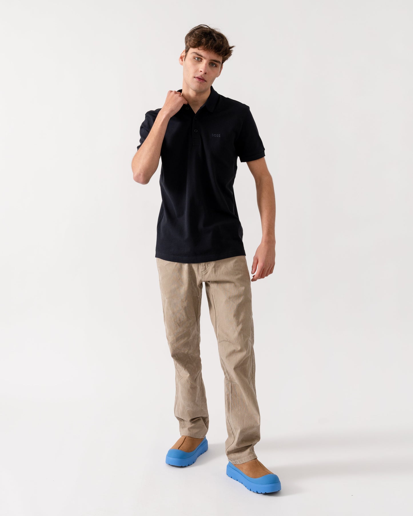 BOSS Green Paddy Mens Cotton-Piqué Polo Shirt with Contrast Logo - Navy 411