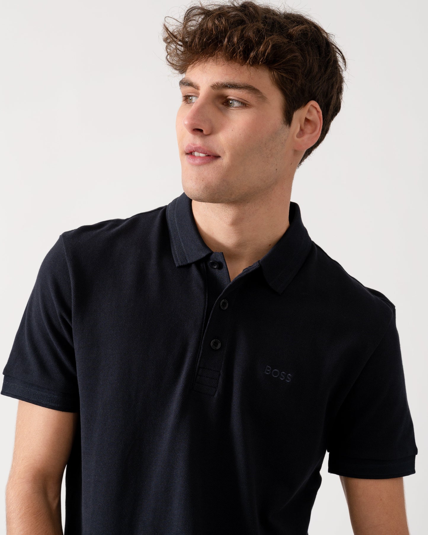 BOSS Green Paddy Mens Cotton-Piqué Polo Shirt with Contrast Logo - Navy 411