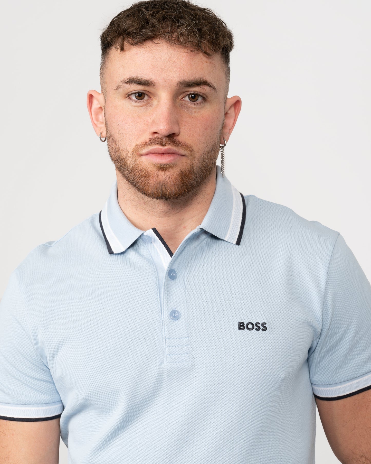BOSS Green Paddy Mens Cotton-Piqué Polo Shirt with Contrast Logo - Bright Blue 450