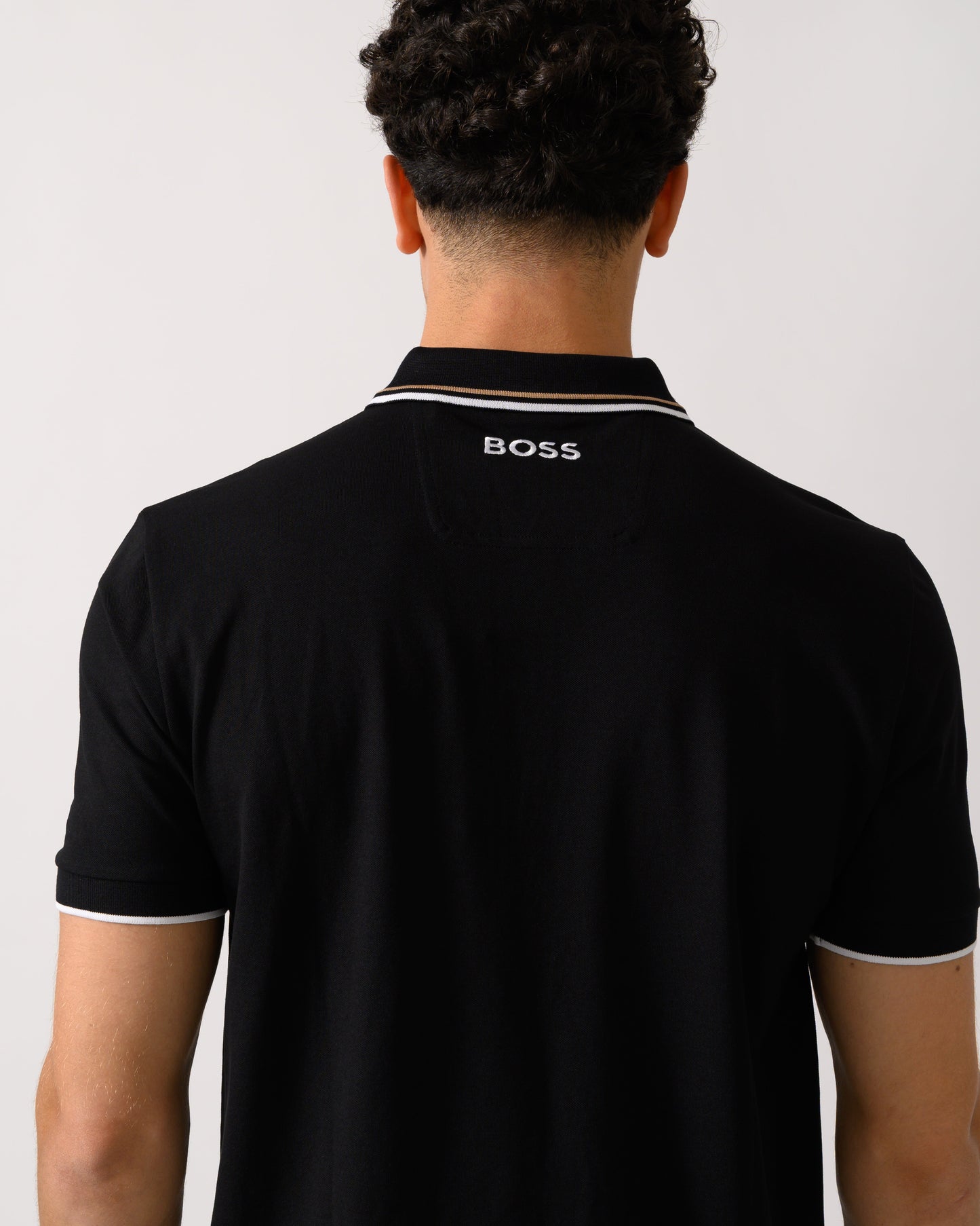 BOSS Green Paddy Pro Mens Cotton Blend Polo Shirt With Contrast Logos NOS - Black 002