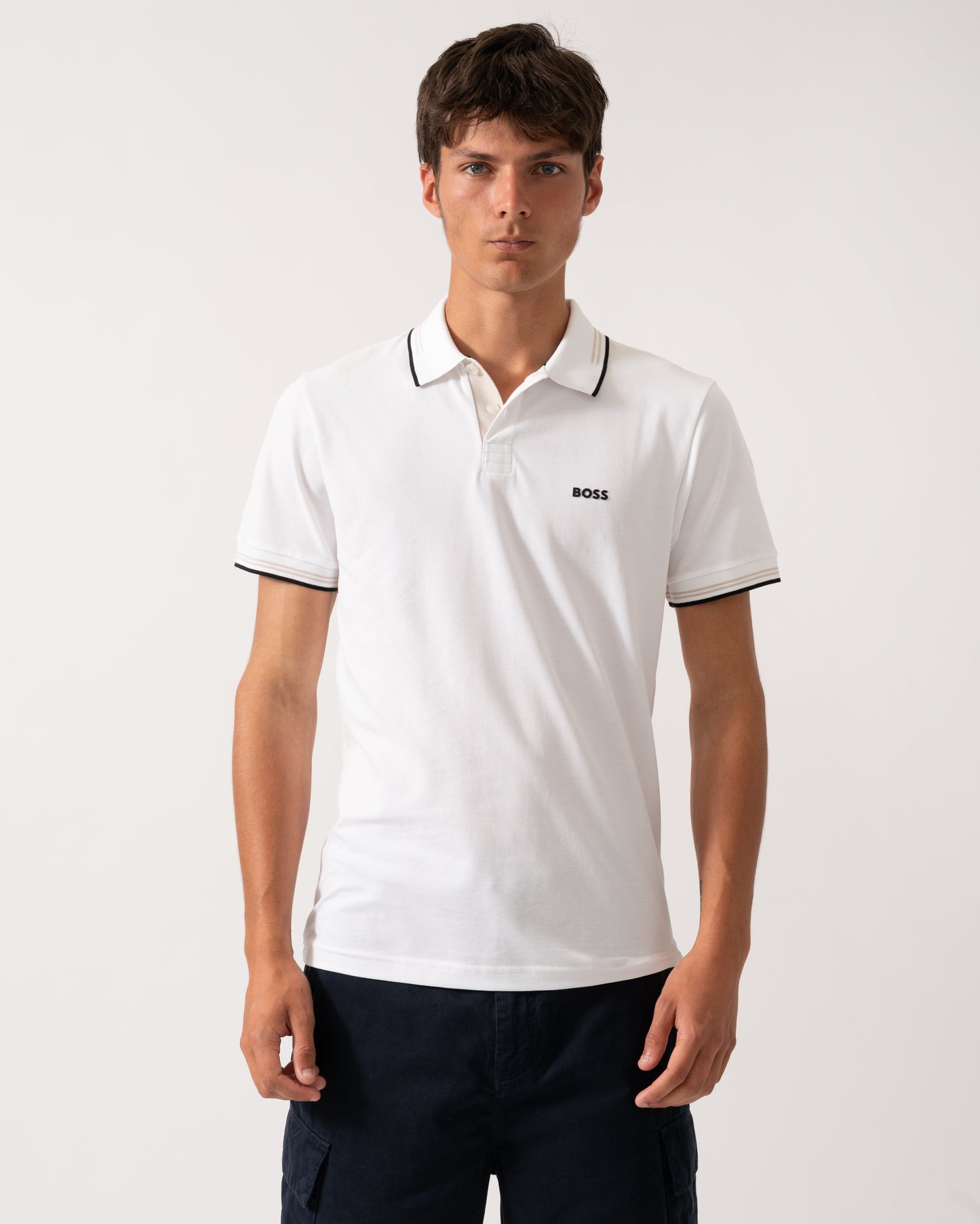 BOSS Green Paul Mens Short Sleeve Polo Shirt With Contrast Tipping - Natural 106