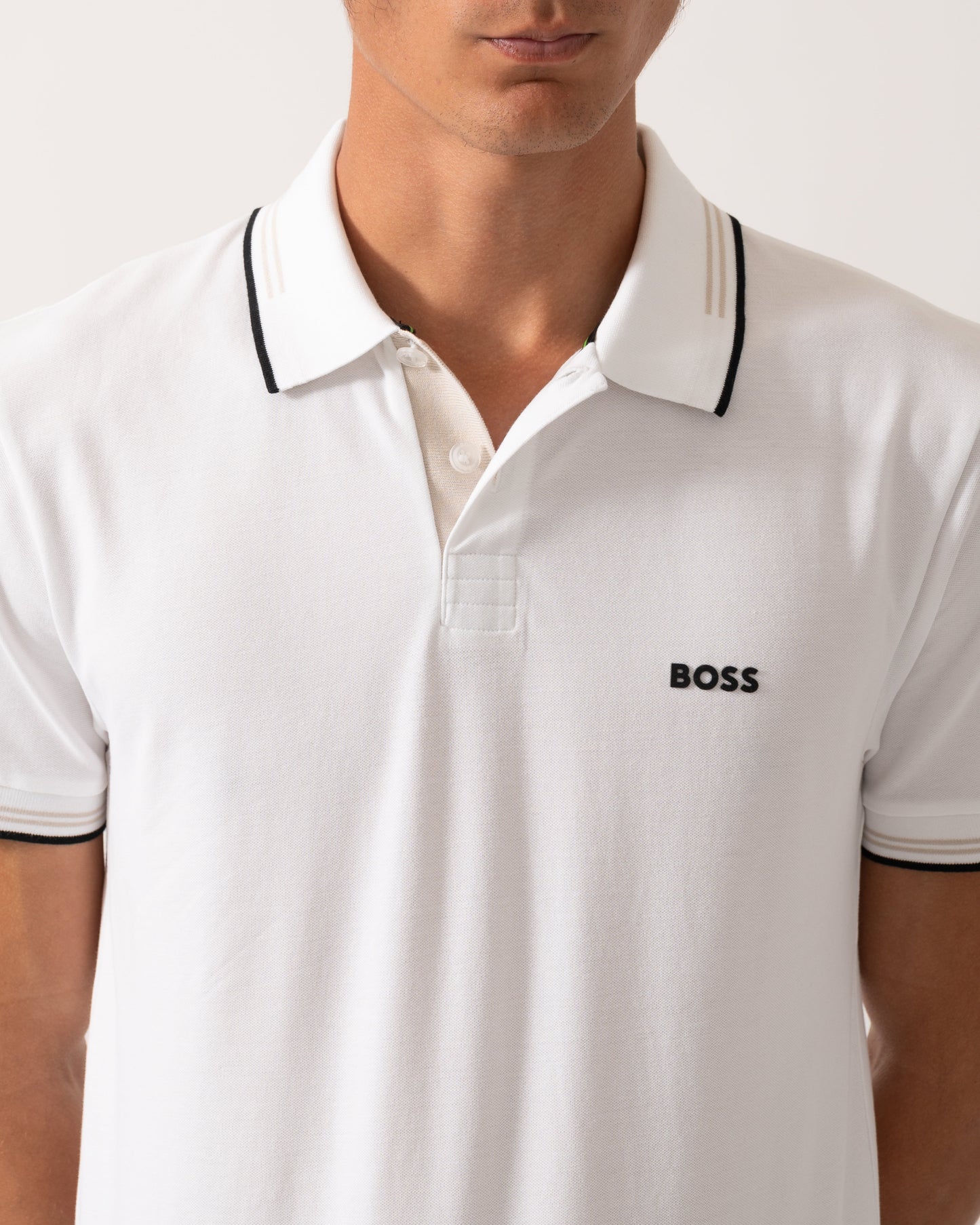 BOSS Green Paul Mens Short Sleeve Polo Shirt With Contrast Tipping - Natural 106