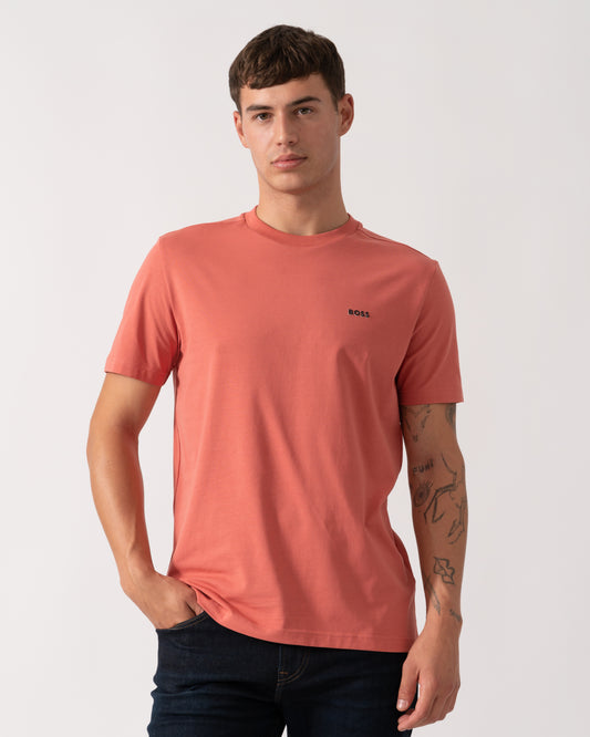 BOSS Green Tee Mens Stretch Cotton T-Shirt with Contrast Logo - Medium Pink 667