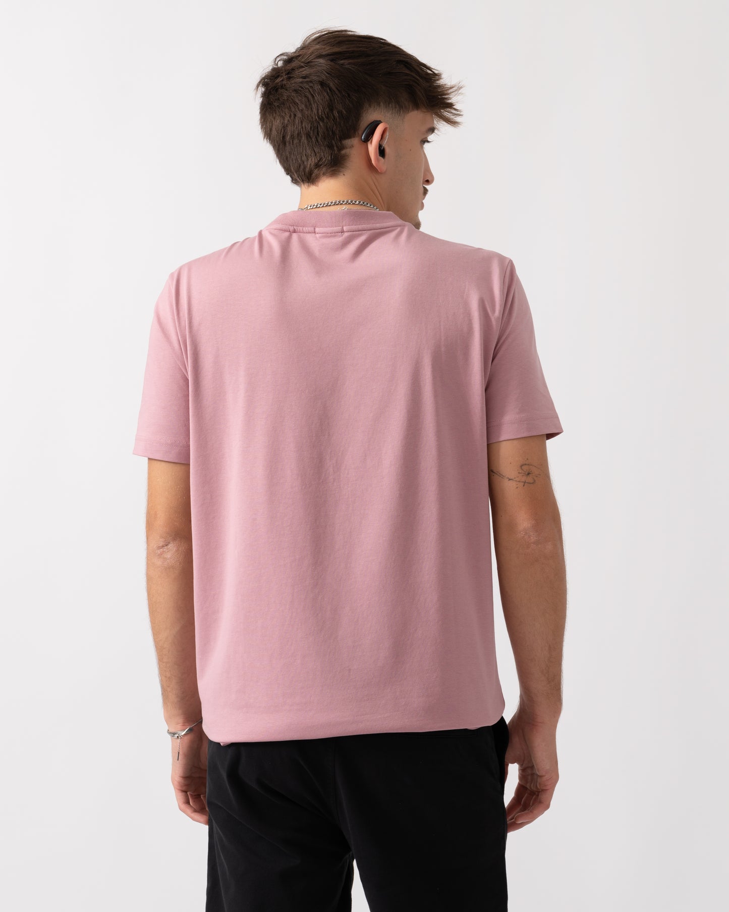 BOSS Green Tee Mens Stretch Cotton T-Shirt with Contrast Logo - Open Pink 696