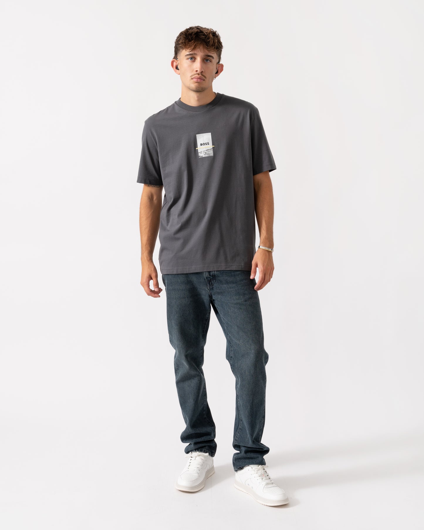 BOSS Green Tee Photoprint Mens T-Shirt - Dark Grey 027