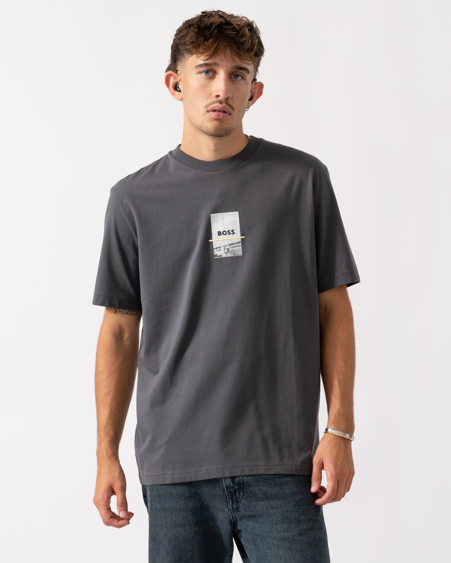 BOSS Green Tee Photoprint Mens T-Shirt - Dark Grey 027