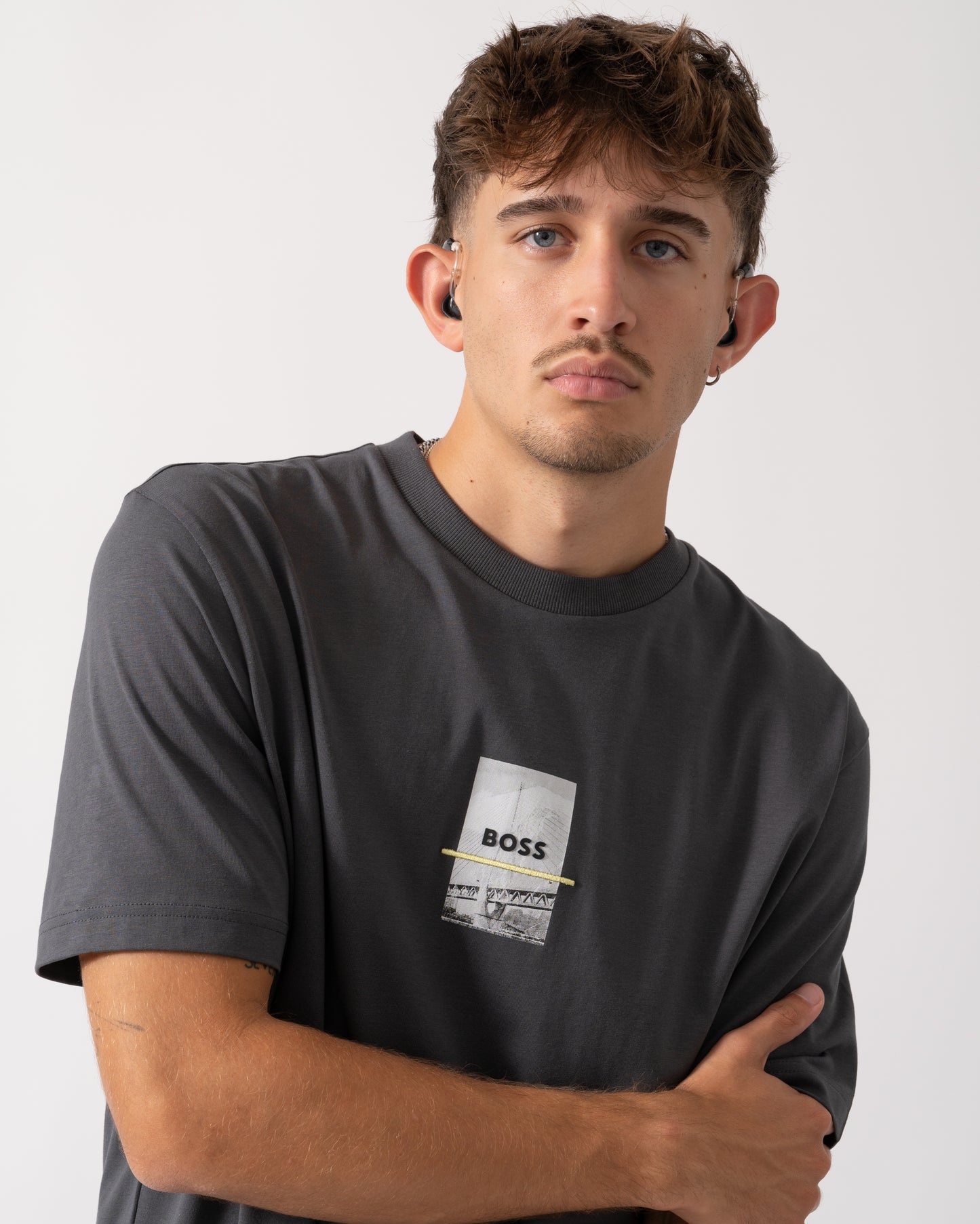 BOSS Green Tee Photoprint Mens T-Shirt - Dark Grey 027