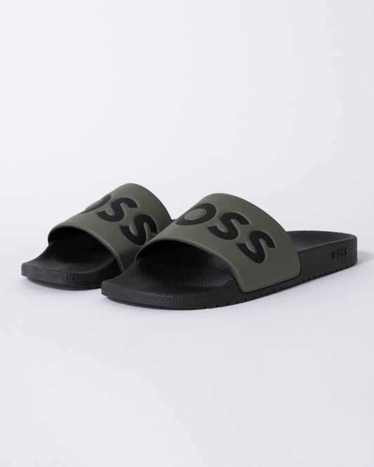 BOSS Orange Aryeh Mens Italian-Made Slides With Large Logo Detail - Open Green 380