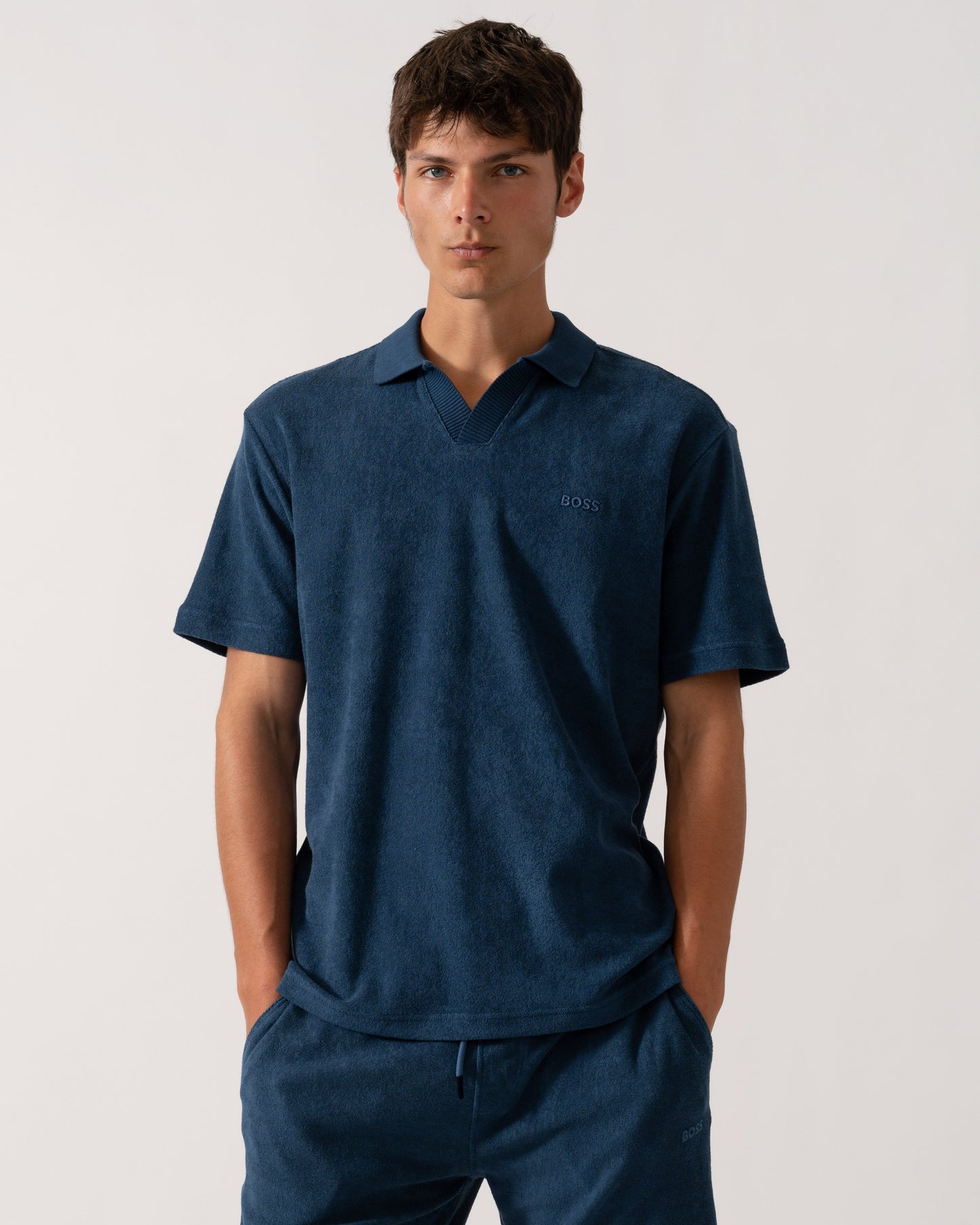 BOSS Orange Doubletowel Mens Polo Shirt - Open Blue 466