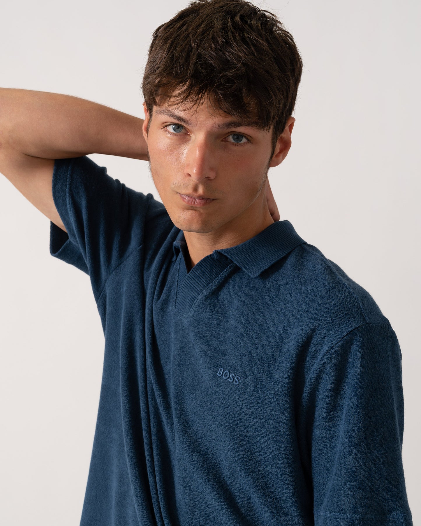 BOSS Orange Doubletowel Mens Polo Shirt - Open Blue 466