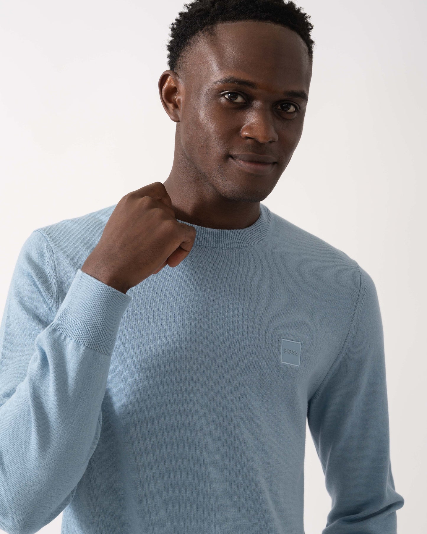 BOSS Orange Kanovano Mens Crew Neck Jumper - Light/Pastel Blue 451