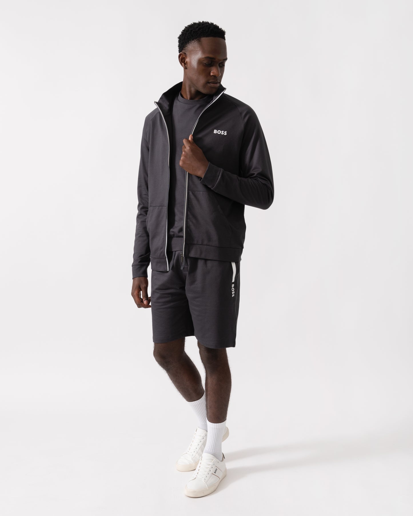 BOSS Orange Mens Authentic Zip Loungewear Jacket 50545564 - Dark Grey 021