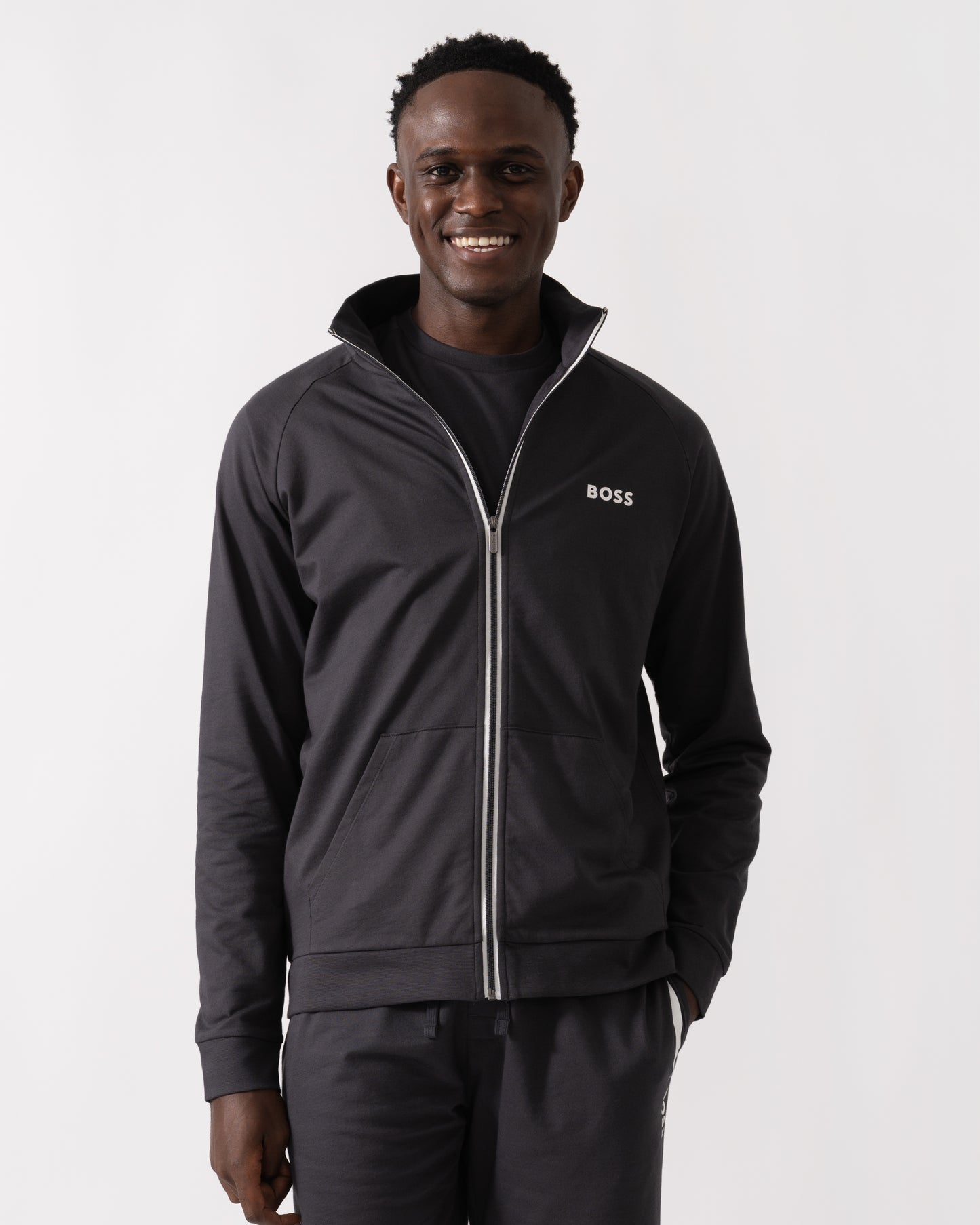 BOSS Orange Mens Authentic Zip Loungewear Jacket 50545564 - Dark Grey 021