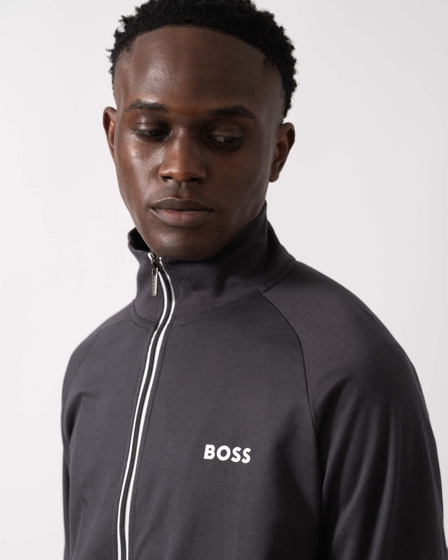 BOSS Orange Mens Authentic Zip Loungewear Jacket 50545564 - Dark Grey 021