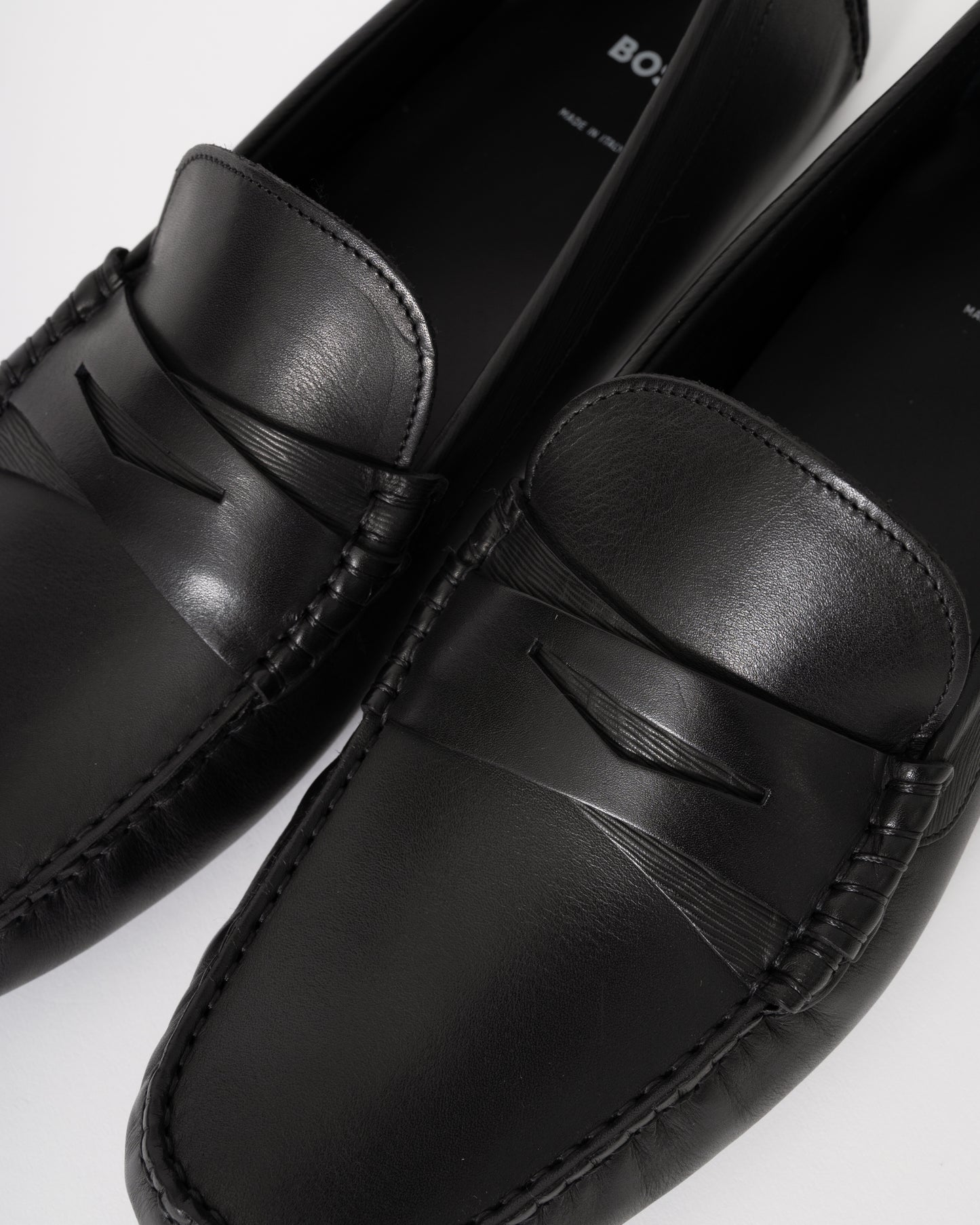 BOSS Orange Mens Leather Driving Moccasins - Black 001