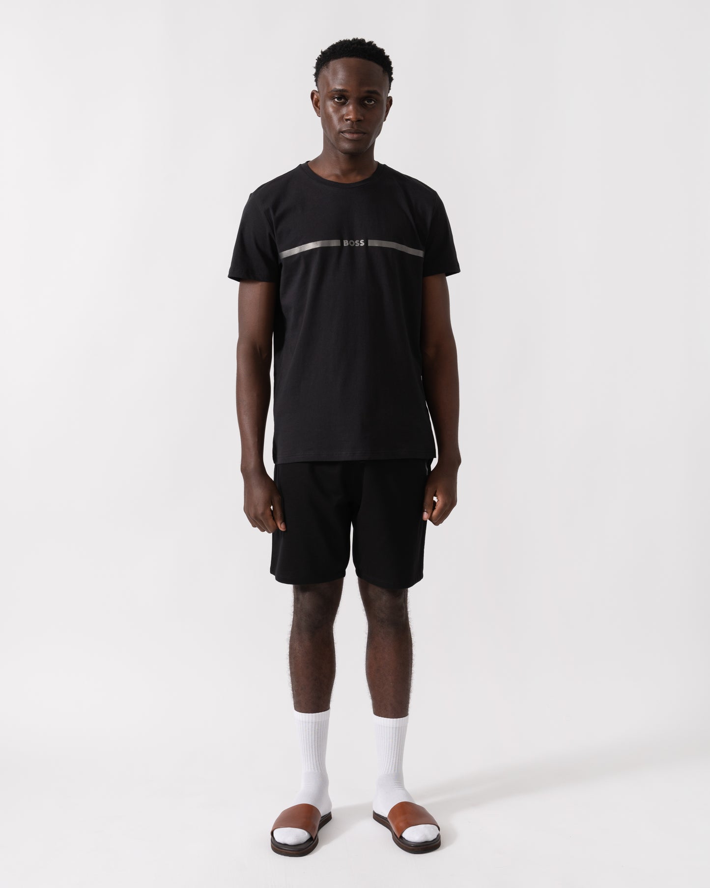 BOSS Orange Mens Metallic Stripe Logo T-Shirt - Black 005