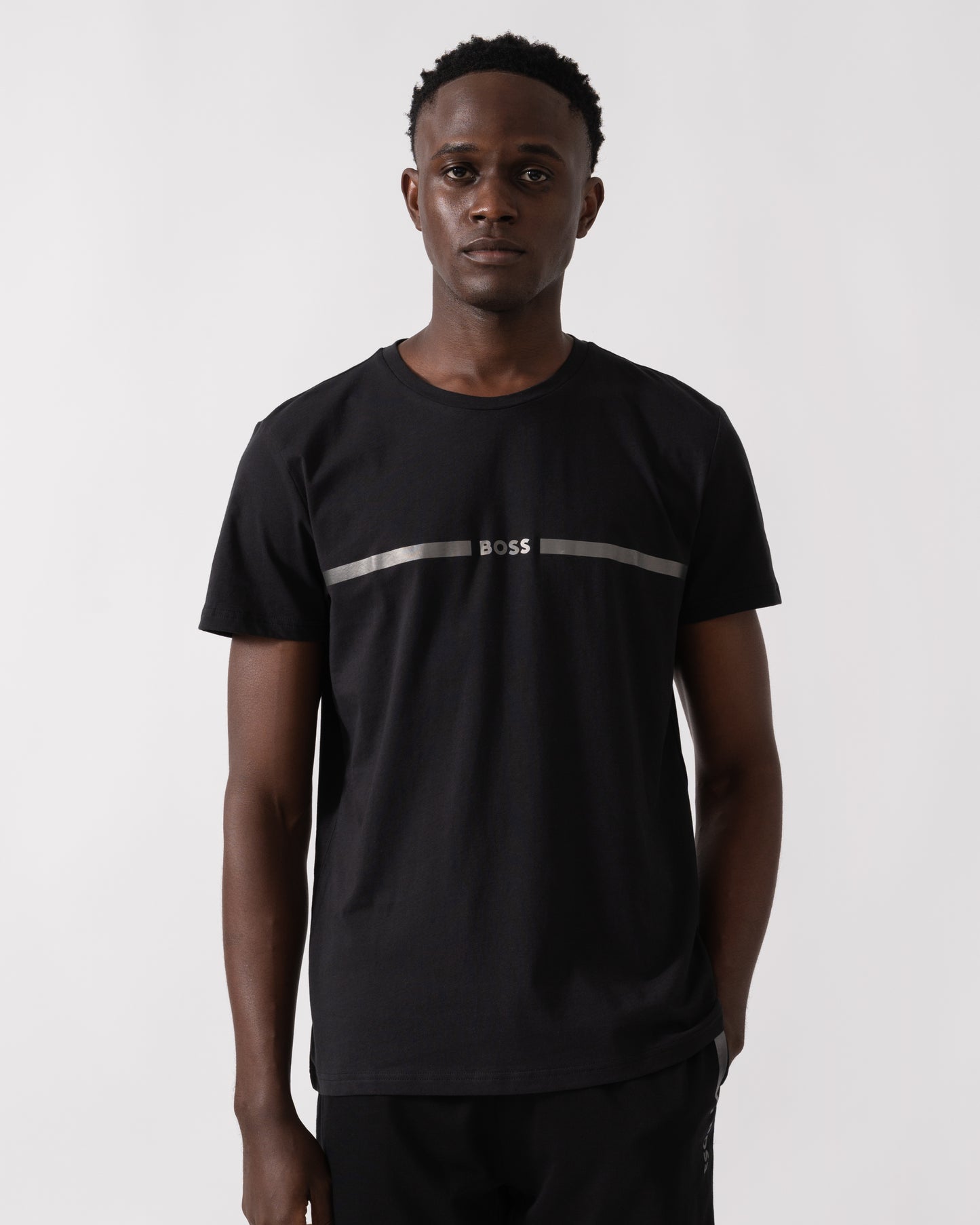 BOSS Orange Mens Metallic Stripe Logo T-Shirt - Black 005