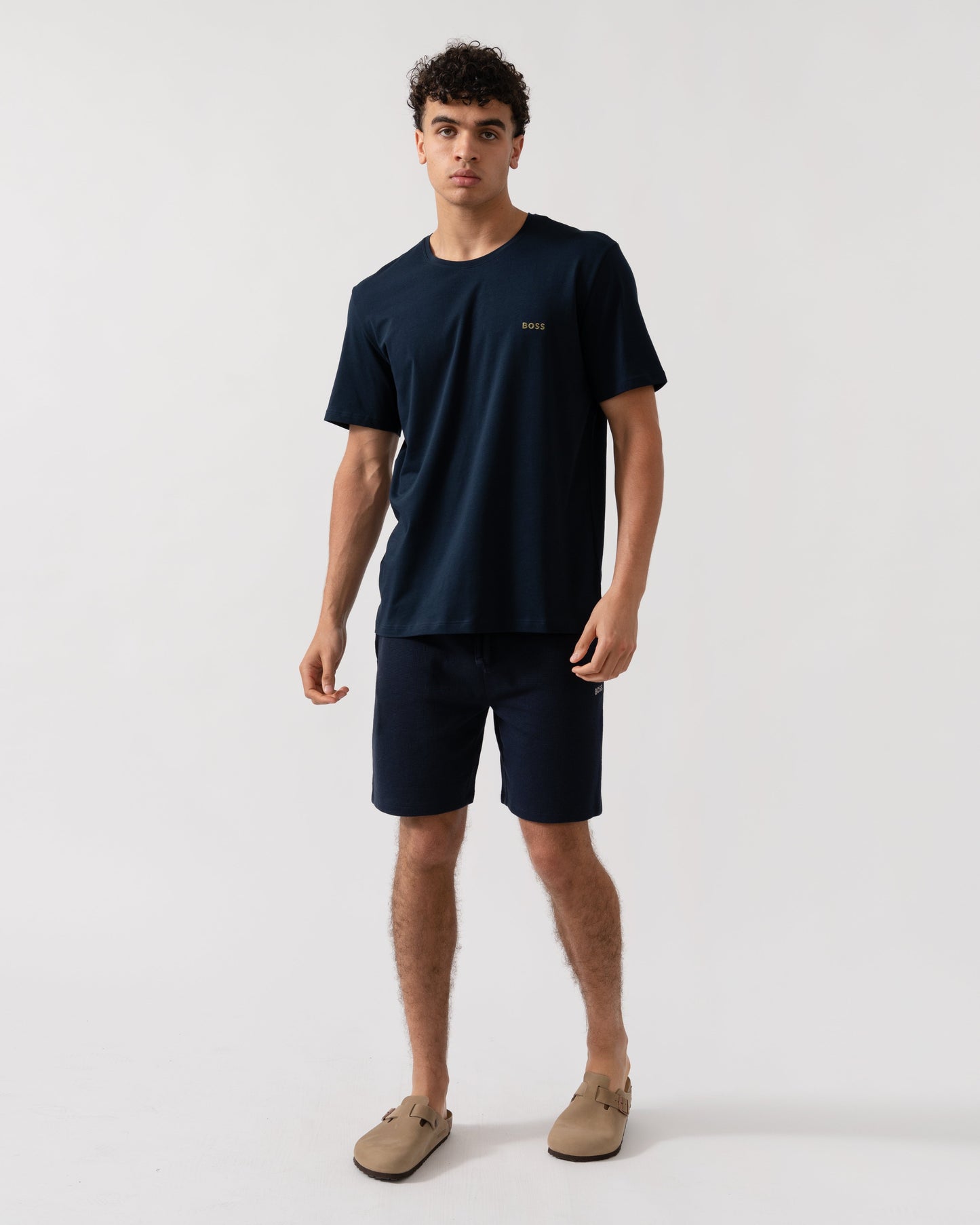 BOSS Orange Waffle Mens Cotton Blend Waffle Structure Pyjama Shorts with Embroidered Logo NOS - Dark Blue 403