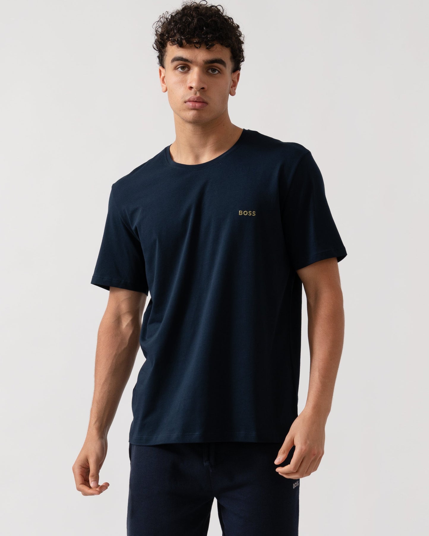 BOSS Orange Mix&Match Mens Stretch-Cotton Loungewear T-Shirt with Embroidered Logo - Dark Blue 406