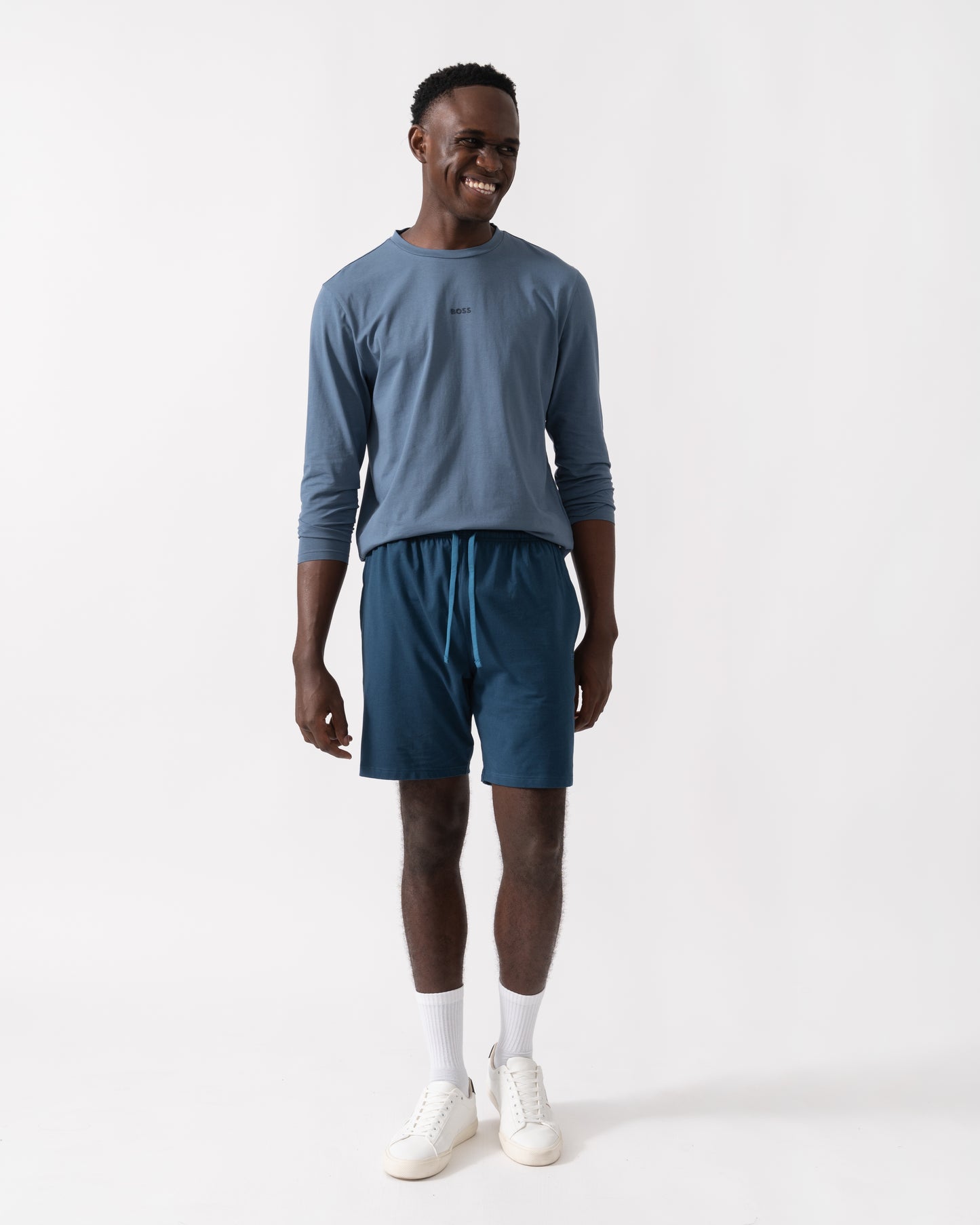 BOSS Orange Mix&Match Mens Stretch-Cotton Regular-Rise Loungewear Shorts with Embroidered Logo - Open Blue 480
