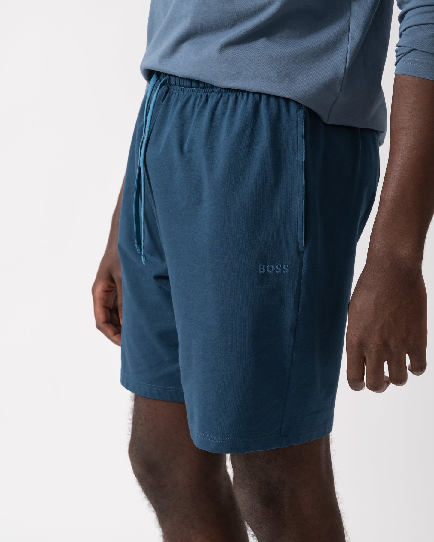 BOSS Orange Mix&Match Mens Stretch-Cotton Regular-Rise Loungewear Shorts with Embroidered Logo - Open Blue 480