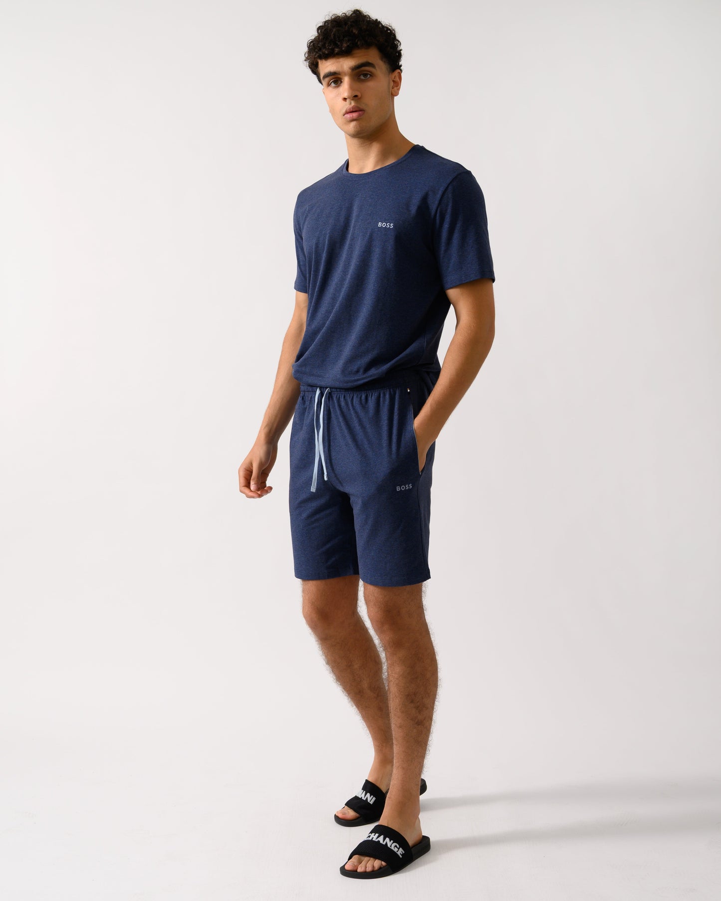 BOSS Orange Mix&Match Mens Stretch-Cotton Regular-Rise Loungewear Shorts with Embroidered Logo - Open Blue 460