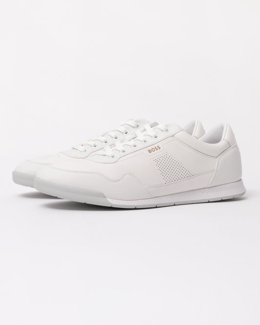 BOSS Orange Nitan Mens Nappa-leather trainers with gold-tone branding  - White 100
