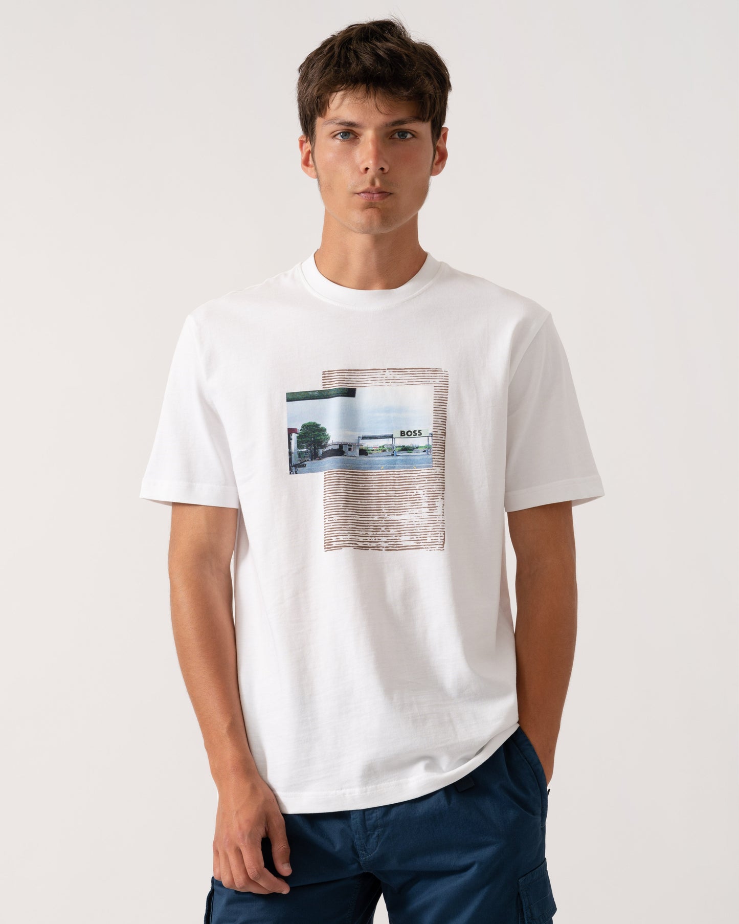 BOSS Orange Ontheway Mens Graphic Print T-Shirt - White 100